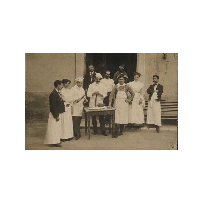 Sant Hilari Sacalm, Cuiners del Hotel Suizo, Postal fotogràfica, 1910.